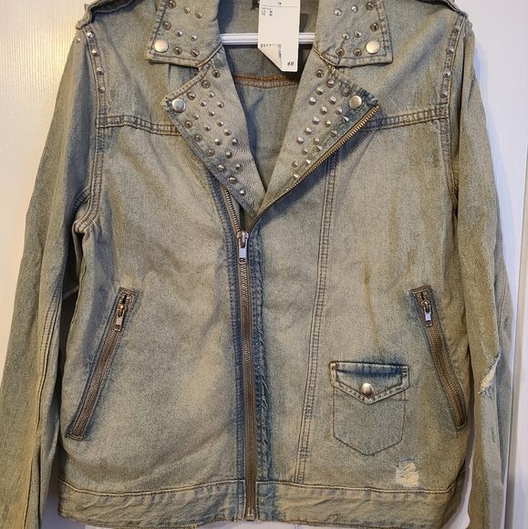 H&M studded denim moto style jacket - Picture 3 of 4